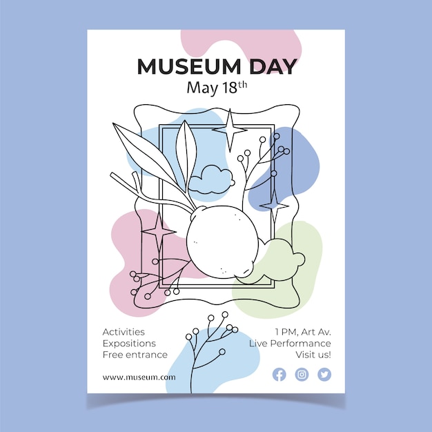 Hand drawn vertical poster template for international museum day