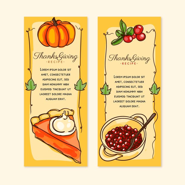 Hand drawn vertical thanksgiving banners set