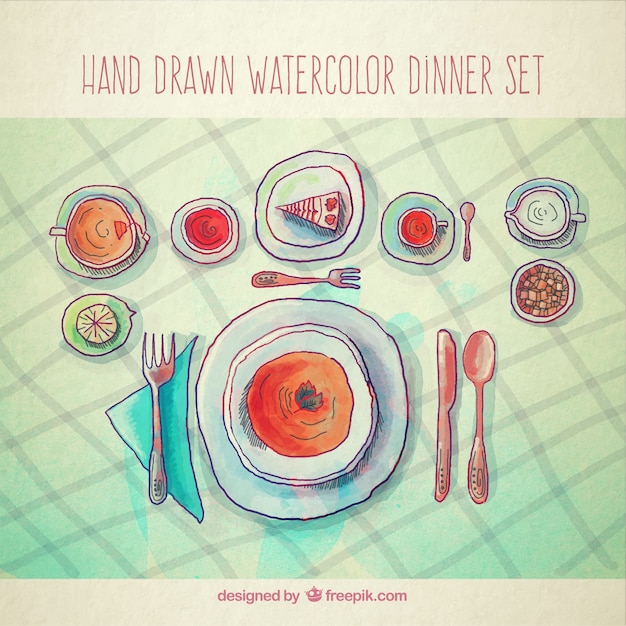 Free Vector hand drawn watercolor dinner