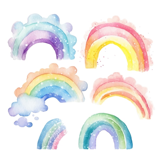 Free Vector hand drawn watercolor pastel color rainbows clipart