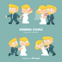 Free vector hand drawn wedding couple collection