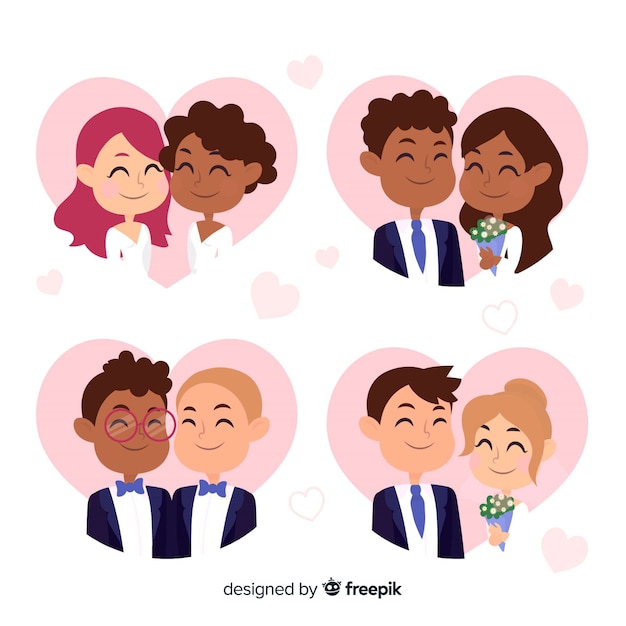 Free vector hand drawn wedding couple collection