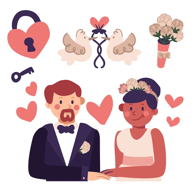 Free Vector hand drawn wedding couples