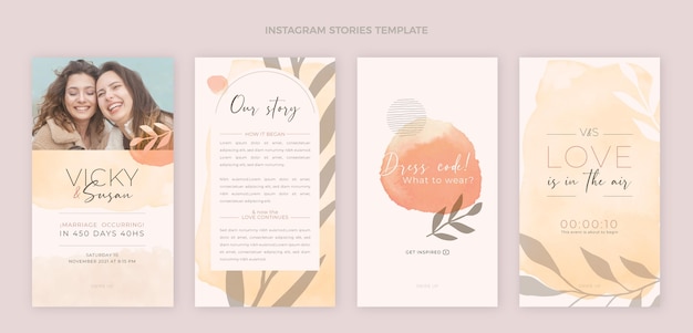 Free Vector hand drawn wedding instagram stories