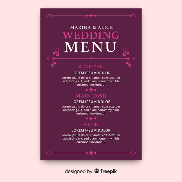 Hand drawn wedding menu template