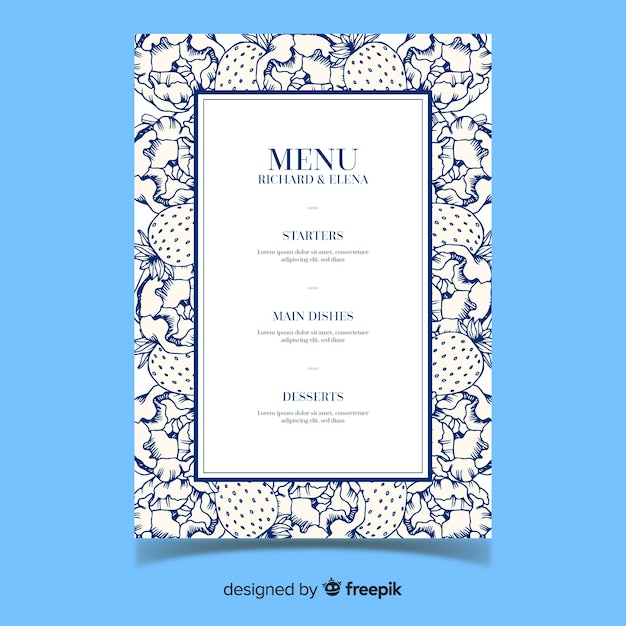 Hand drawn wedding menu template