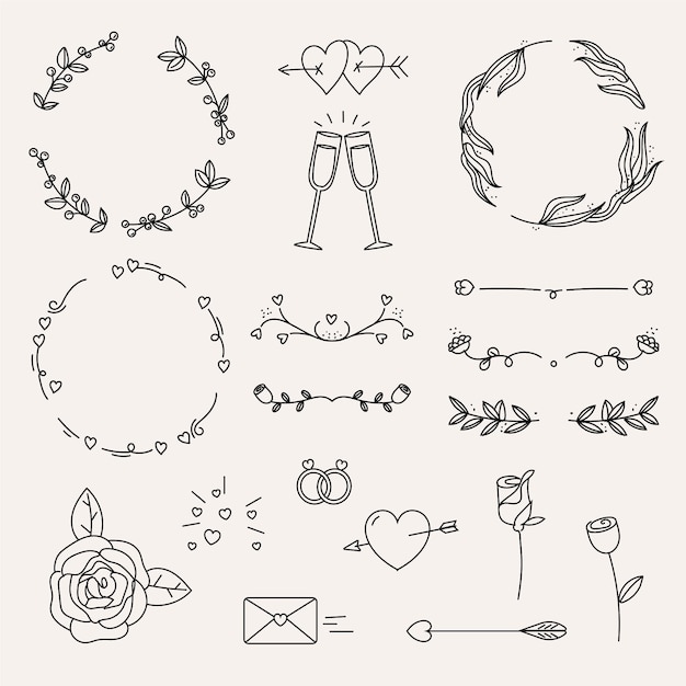 Free vector hand drawn wedding ornaments collection