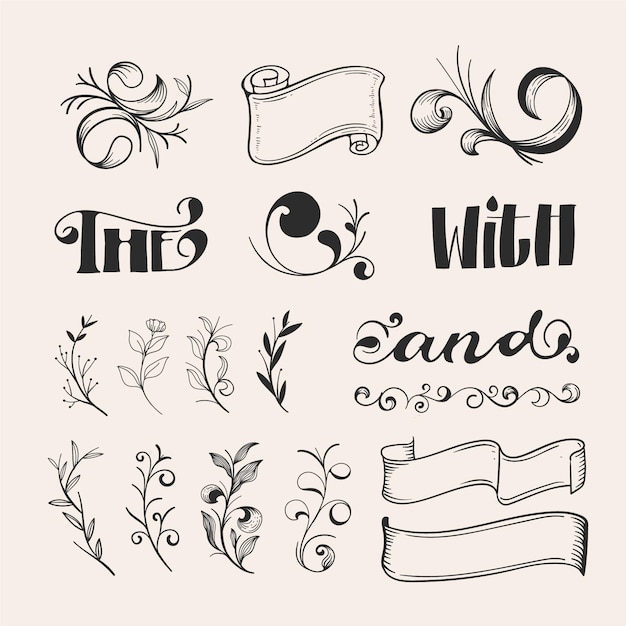 Free vector hand drawn wedding ornaments collection