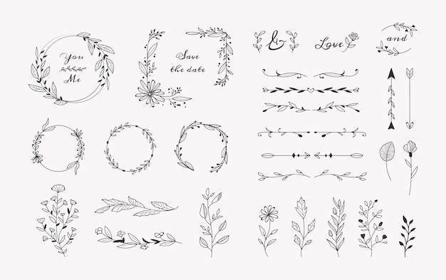 Free vector hand drawn wedding ornaments collection