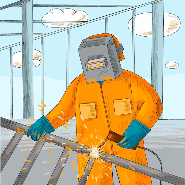 Free Vector hand drawn welder  cartoon illustration