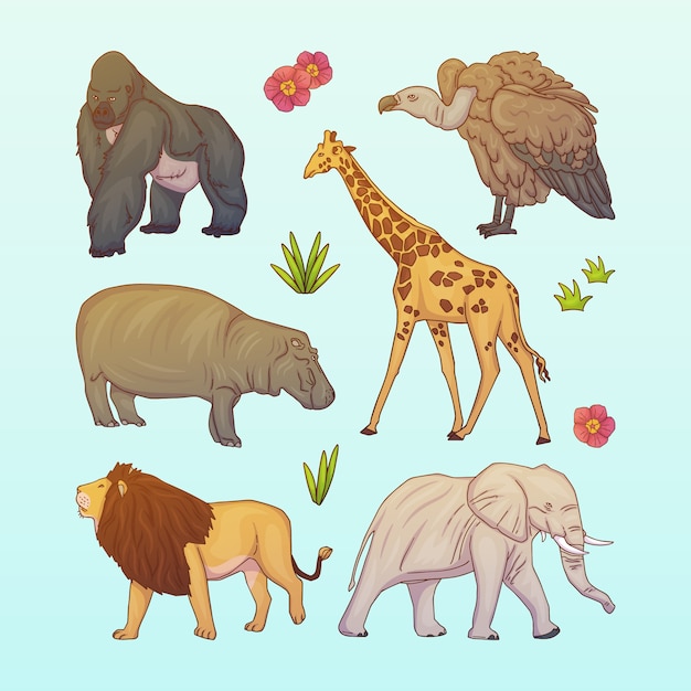 Free Vector hand drawn wild animals collection