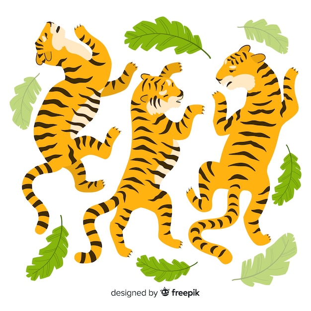 Free vector hand drawn wild tiger collection