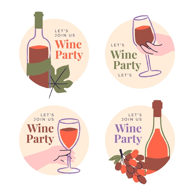 Free Vector hand drawn wine party labels template