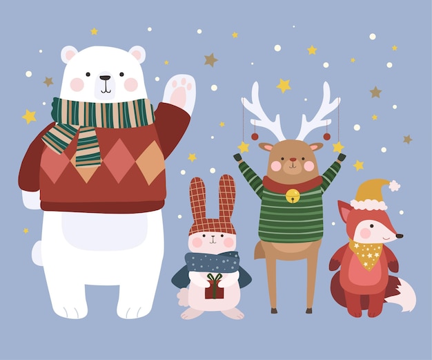 Free vector hand drawn winter animals collection