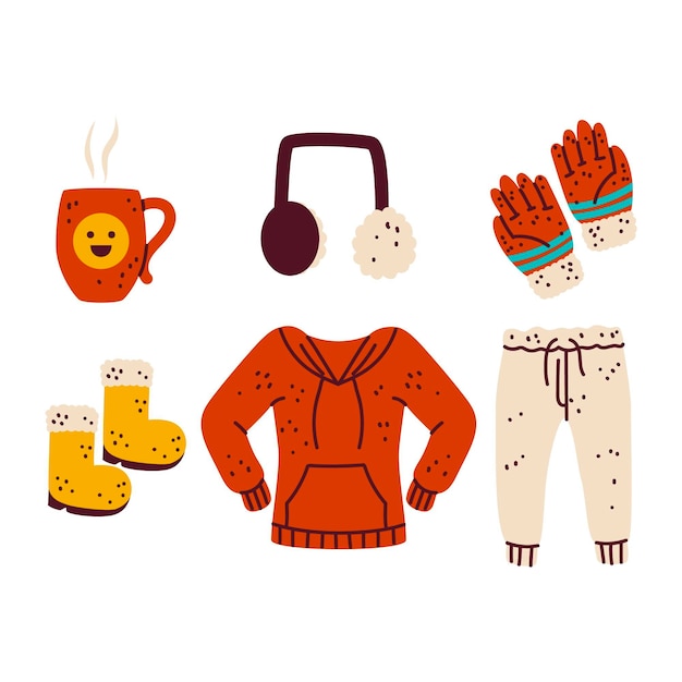 Hand drawn winter clothes and essentials