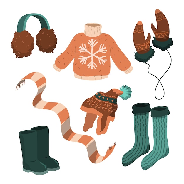 Hand drawn winter clothes and essentials