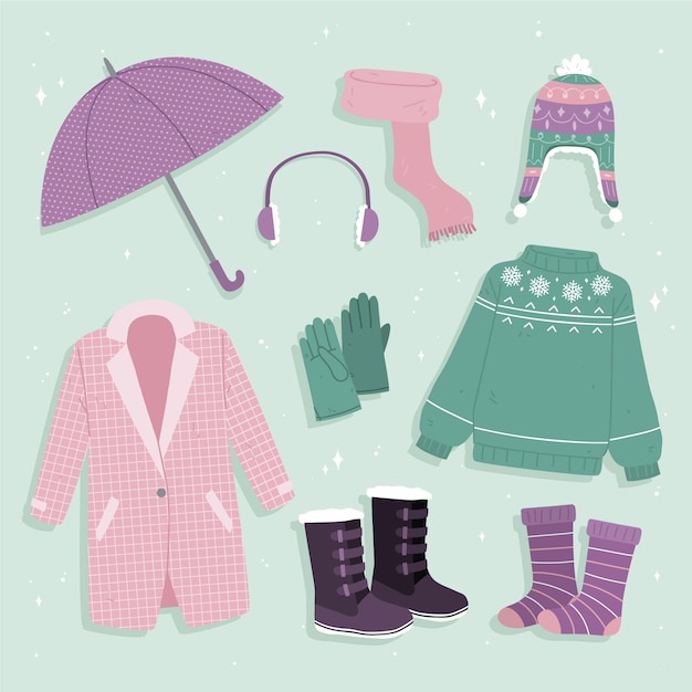 Free vector hand drawn winter clothes and essentials