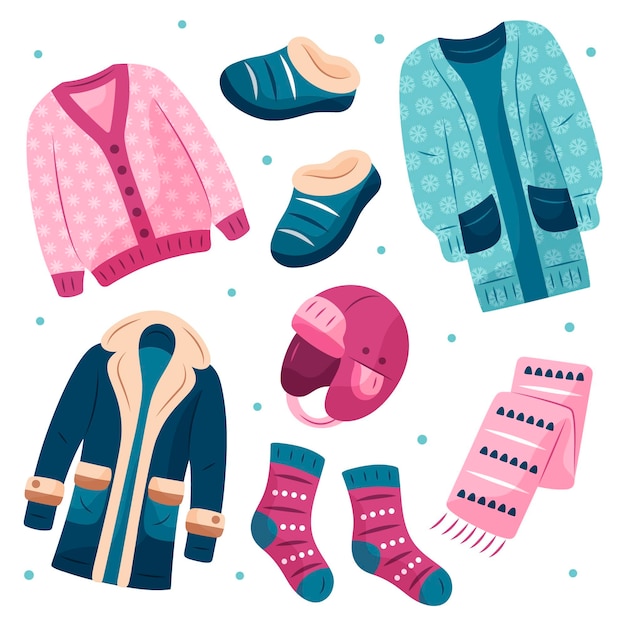 Free Vector hand drawn winter clothes and essentials