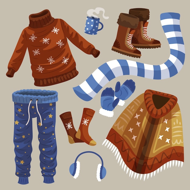 Free vector hand drawn winter clothes and essentials