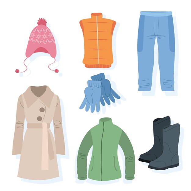 Hand drawn winter clothes isolated on white