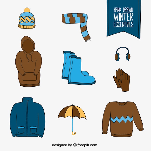 Free vector hand drawn winter clothes set