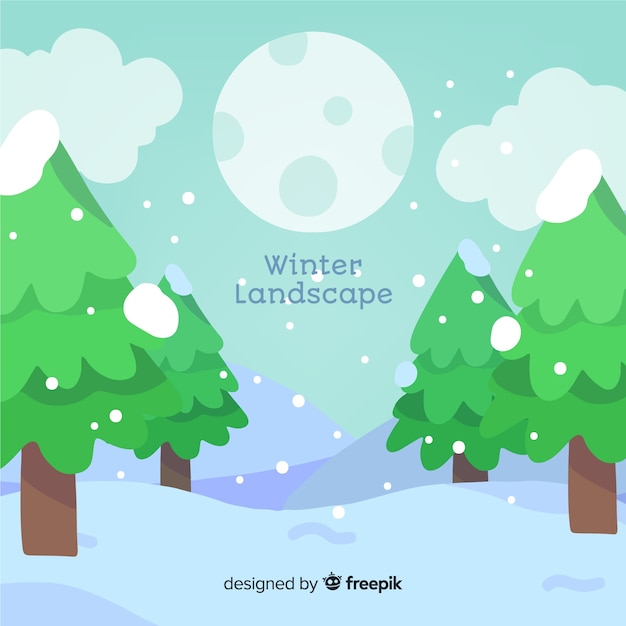 Free Vector hand drawn winter landscape background