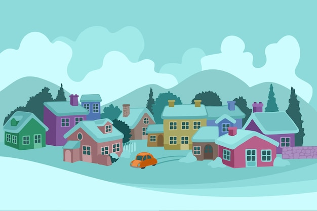 Free Vector hand drawn winter village illustration