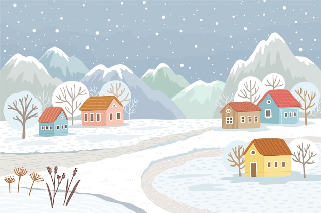 Free vector hand drawn winter village illustration