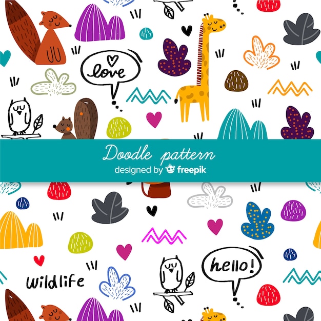 Free vector hand drawn words and animals pattern