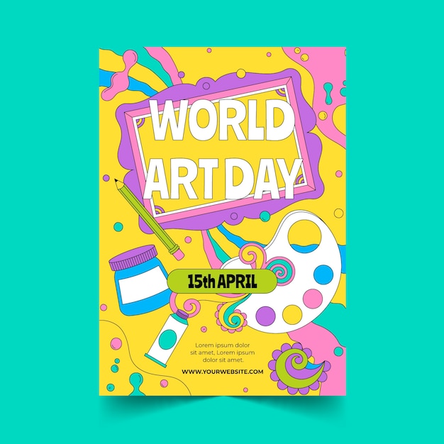 Free Vector hand drawn world art day vertical poster template