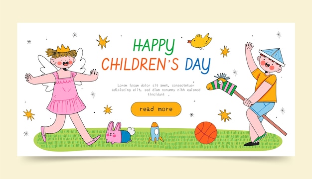 Hand drawn world children's day horizontal banner template