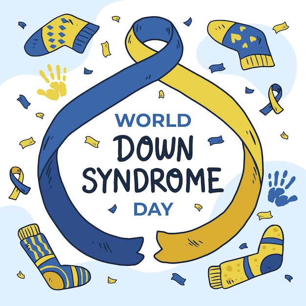 Free Vector hand-drawn world down syndrome day illustration with ribbon and socks