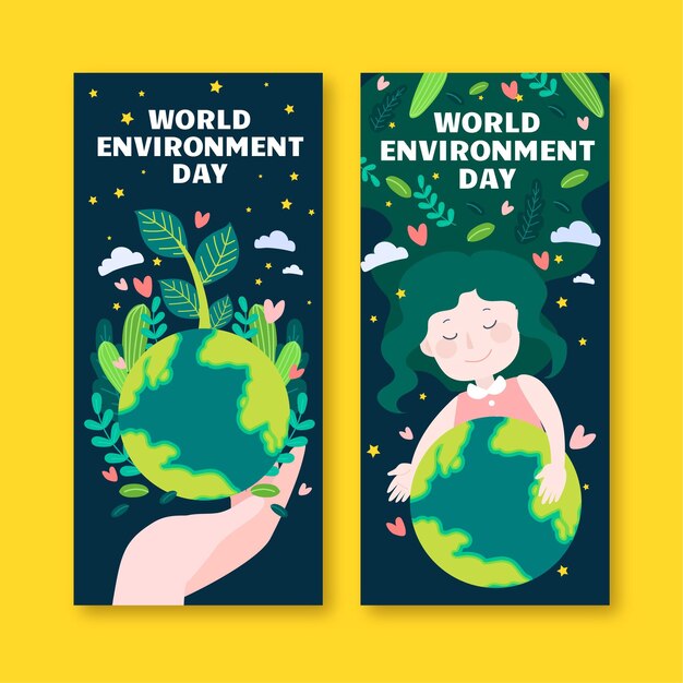 Free Vector hand drawn world environment day banners set