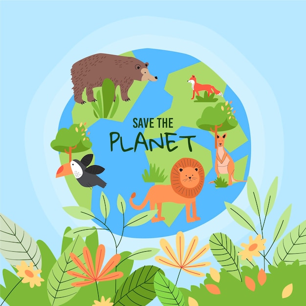 Free Vector hand drawn world environment day save the planet illustration