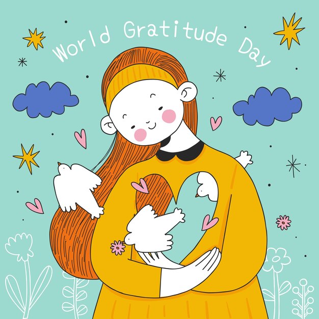 Hand drawn world gratitude day illustration