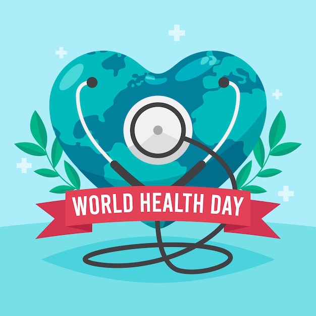 Free Vector hand drawn world health day illustration with heart shaped planet and stethoscope