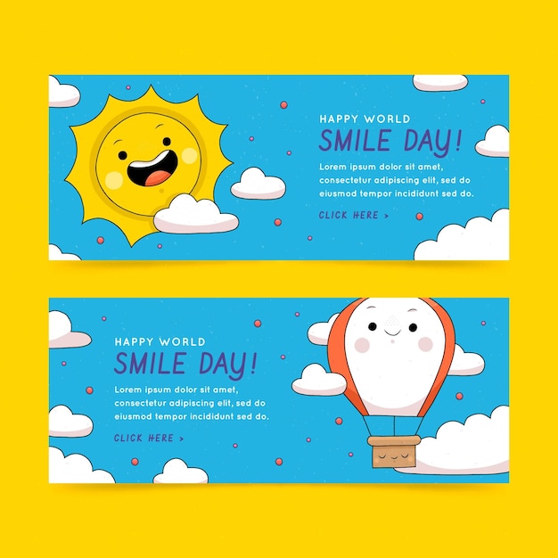 Free Vector hand drawn world smile day horizontal banners set