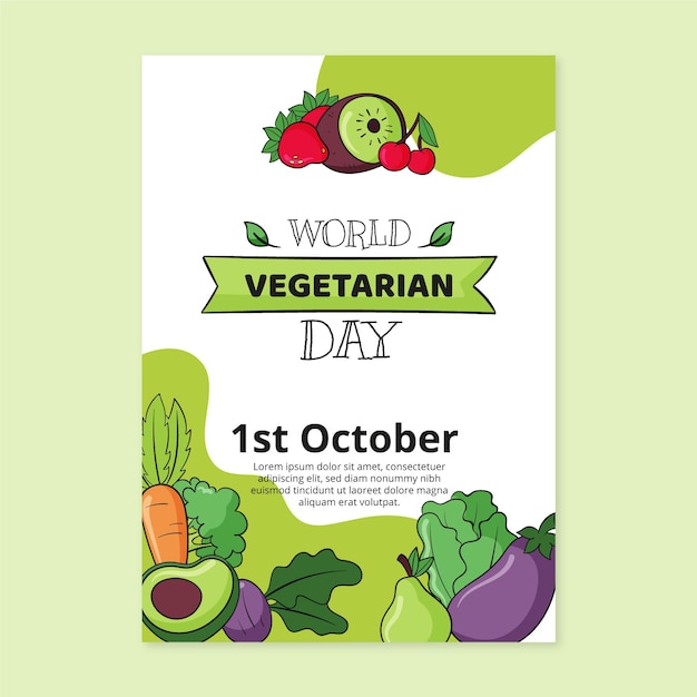 Hand drawn world vegetarian day vertical poster template