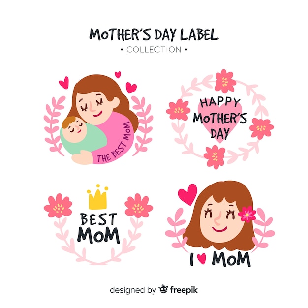 Free Vector hand drawn wreaths mother's day badge collection