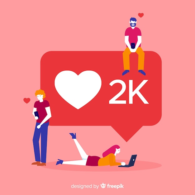 Free vector hand drawn young people social media heart concept background