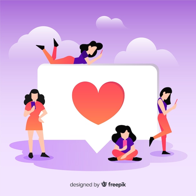 Free Vector hand drawn young people social media heart concept background