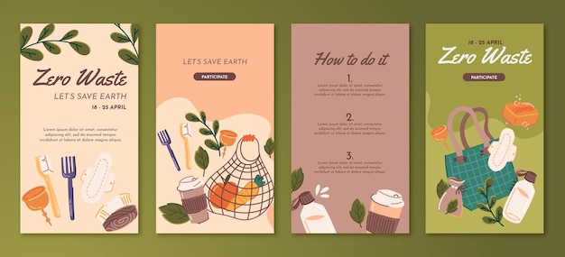 Free Vector hand drawn zero waste instagram story collection