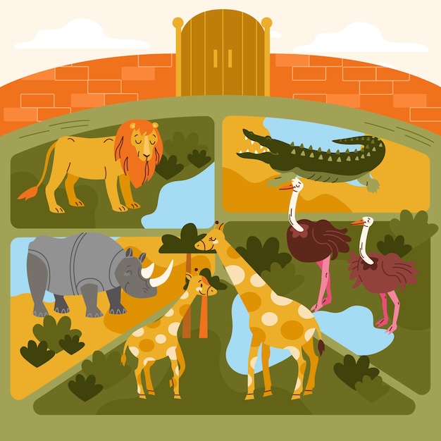 Free Vector hand drawn zoo map illustration