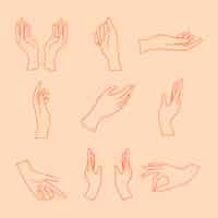 Free vector hand gesture sticker, minimal line art illustrations set vector