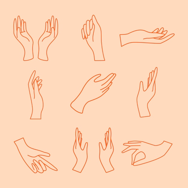 Free Vector hand gesture sticker, minimal line art illustrations set vector