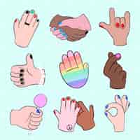 Free vector hand gestures sticker set, diverse lgbtq people vector