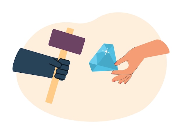 Free Vector hand in glove holding hammer and hand holding diamond