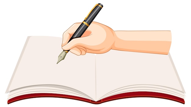 Free Vector hand holding pen writing on blank book