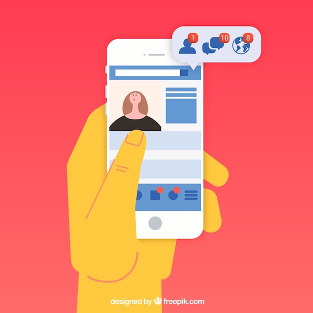 Free Vector hand holding phone with facebook notifications