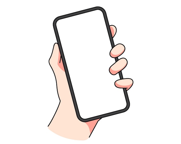 Free vector hand holding smartphone mobile phone concept hand drawn cartoon art illustration